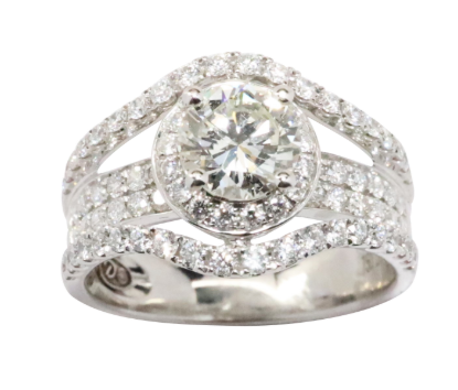Picture of 18k White Gold & GIA Certified Round Brilliant Cut Diamond Ring with Diamond Accented Band