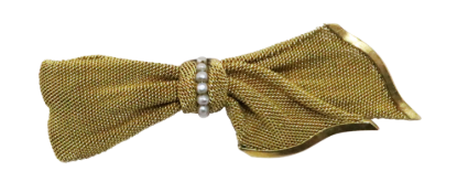 Picture of Vintage 18k Yellow Gold Mesh Bow Brooch with Seed Pearl Accents
