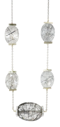 Picture of 14k White Gold & Tourmalinated Quartz Necklace with Diamond Accents