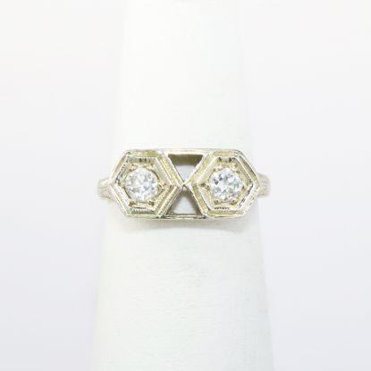 Picture of Antique Art Deco Era 14k White Gold Filigree Double Diamond Ring