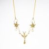 Picture of Antique Victorian 14k Yellow Gold & Seed Pearl Flower & Bird Necklace