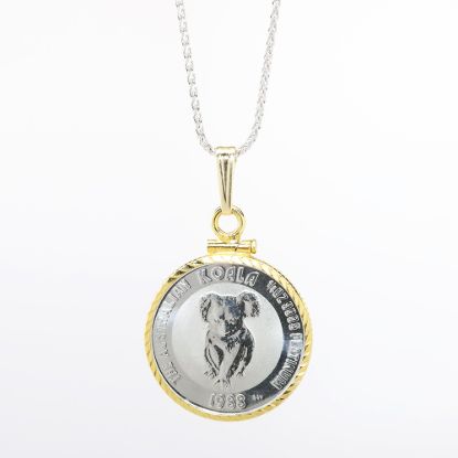 Picture of Platinum 1/4oz Koala Coin Necklace with 14k yellow Gold bezel