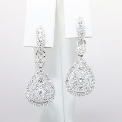 Picture of 14k White Gold & Diamond Teardrop Shaped Dangle Earrings