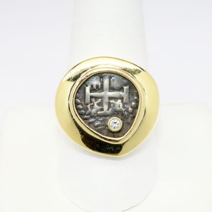 Picture of 18k Yellow Gold, Diamond & 1736 Spanish Real Coin Ring 