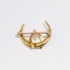 Picture of Antique Victorian Era 10k Yellow Gold Crescent Moon & Lucky Wishbone Brooch with Seed Pearl Accent
