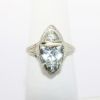Picture of Antique Art Deco 18k White Gold Filigree & Aquamarine Ring with Diamond Accent
