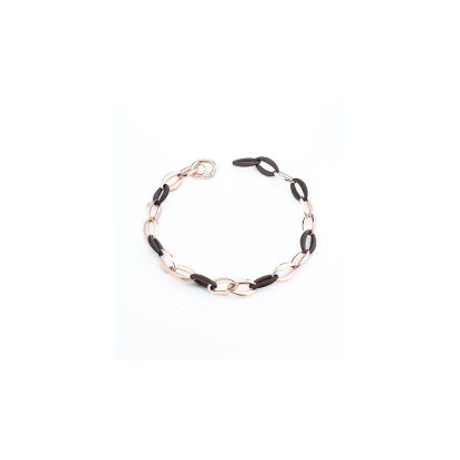 Picture of 18" Rose Gold Vermeil & Brown Rubber Sterling Silver Necklace 