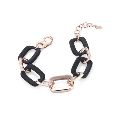 Picture of 9" Rubber Sterling Silver Rose Gold Vermeil Square Bracelet 