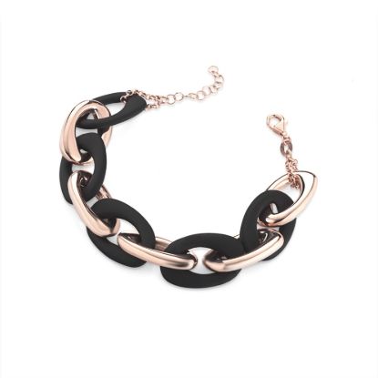 Picture of 10" Black Rubber & Rose Gold Vermeil Sterling Silver Bracelet 