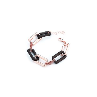 Picture of 9" Rose Gold Vermeil Brown Rubber Sterling Silver Bracelet 