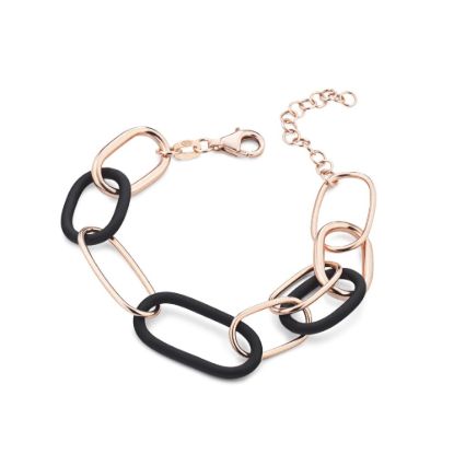Picture of 9" Sterling Silver Rose Gold Vermeil & Black Rubber Bracelet 