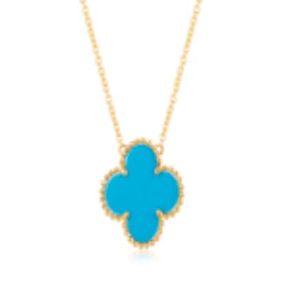Picture of 14k Yellow Gold and Turquoise Clover Pendant Necklace