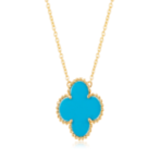 Picture of 14k Yellow Gold and Turquoise Clover Pendant Necklace