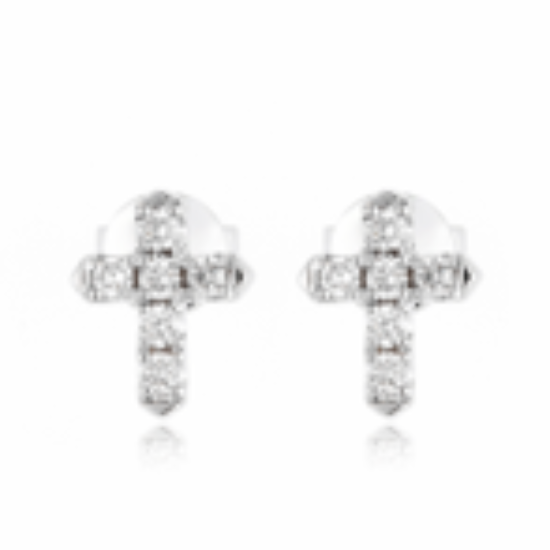 Picture of Diamond Cross Stud Earrings, 14kWhite Gold