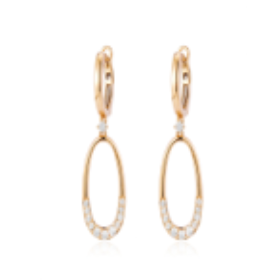 Picture of Open Oval Shape Diamond Earrings, 14k Yellow Gold