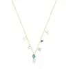 Picture of Two Tone Gold Blue Topaz Charm Necklace