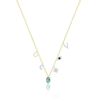 Picture of Two Tone Gold Blue Topaz Charm Necklace