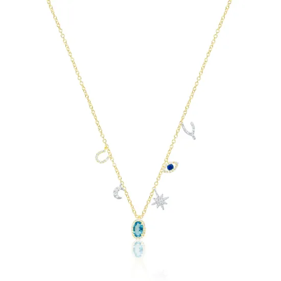 Picture of Two Tone Gold Blue Topaz Charm Necklace