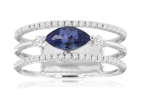 Picture of 14k White Gold Three Band Tanzanite Ring