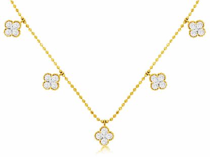 Picture of 14k Yellow Gold Diamond Clover Station Necklace