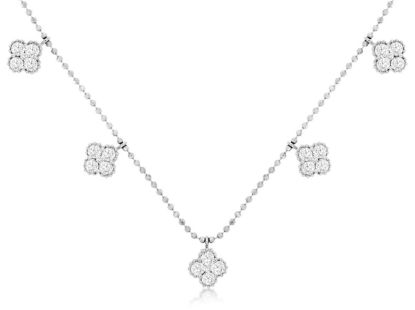 Picture of 14k White Gold Diamond Clover Station Necklace