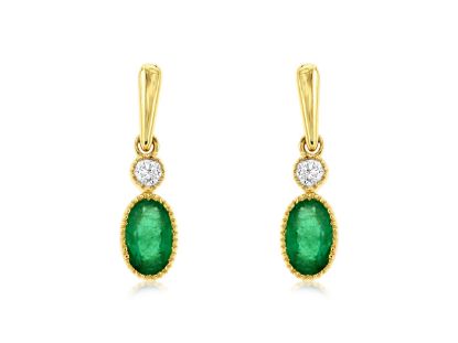Picture of Emerald and 14k Yellow Gold Post Dangle Earrings