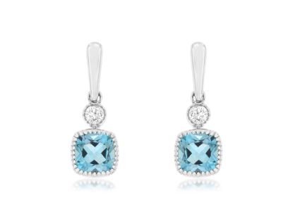 Picture of Blue Zircon and 14k White Gold Post Dangle Earrings