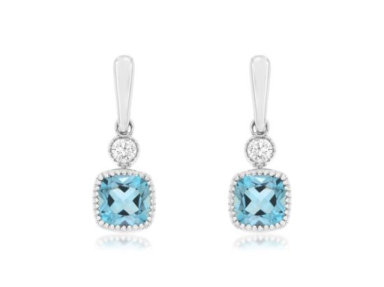 Picture of Blue Zircon and 14k White Gold Post Dangle Earrings