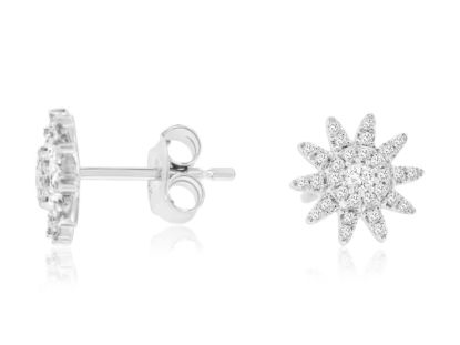 Picture of 14k White Gold Brilliant Sunflower Diamond Stud Earrings
