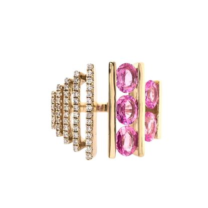 Picture of 18k Yellow Gold Pink Rose Sapphire & Diamond Ring 