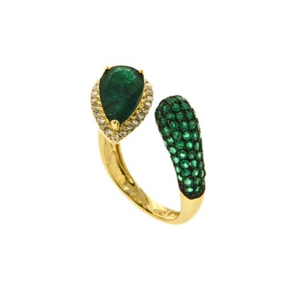 Picture of 18k Yellow Gold Bypass Emerald Diamond Ring