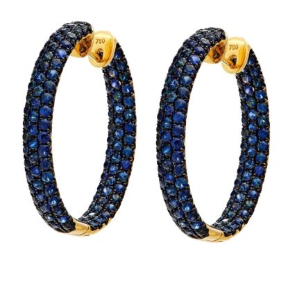Picture of 18k Yellow Gold Pave Sapphire Hoop Earrings 