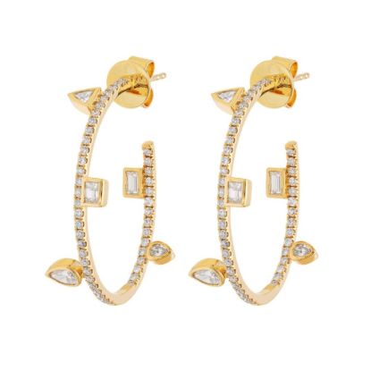 Picture of 18k Yellow Gold Mix Shape Diamond Dangle Earrings