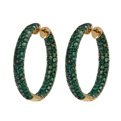 Picture of 18k Yellow Gold Emerald Pavé Hoop Earrings