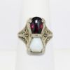 Picture of Antique Art Deco 14k White Gold Filigree, Garnet & Opal Ring by Ostby Barton