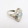 Picture of Antique Art Deco 14k White Gold Filigree & Aquamarines Ring with Diamond Accents
