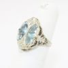 Picture of Antique Art Deco 14k White Gold Filigree & Aquamarines Ring with Diamond Accents