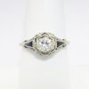 Picture of Antique Art Deco 18k White Gold Filigree & Diamond Engagement Ring with Synthetic Sapphire Accents
