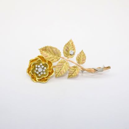 Picture of 14k Tri-Color Gold Diamond Rose Brooch