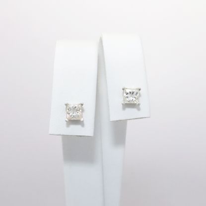 Picture of 14k White Gold Princess Cut Diamond Solitaire Earrings 