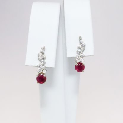 Picture of 14k White Gold Ruby & Diamond Dangle Earrings 