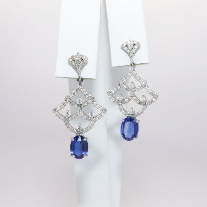 Picture of 14k White Gold, Sapphire & Chandelier Drop Diamond Earrings  