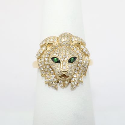 Picture of 14k Yellow Gold Diamond & Emerald Lion Ring 