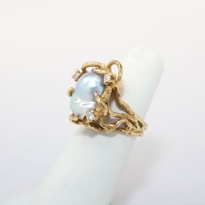 Picture of 14k Yellow Gold Cultured Pearl & Diamond Ring 