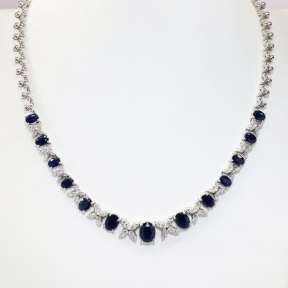Picture of 14k White Gold Diamond & Sapphire Necklace 