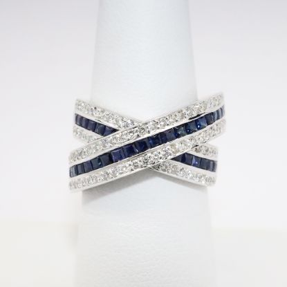 Picture of 14k White Gold Diamond & Sapphire "X" Band 