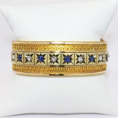Picture of 18k Antique Yellow Gold Sapphire & Diamond Bangle