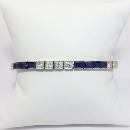 Picture of Antique 14k White Gold Diamond & Synthetic Blue Sapphire Art Deco Bracelet 