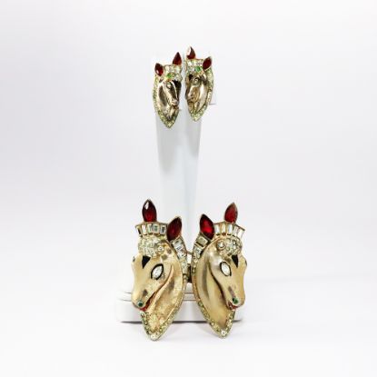 Picture of Vintage 1940's Coro Duette Convertible Sterling Silver Horse Brooch with Matching Earrings