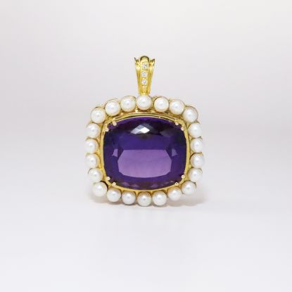 Picture of 18k Yellow Gold Amethyst, Pearl & Diamond Pendant 
